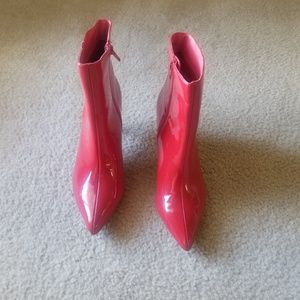 Red patent faux leather booties